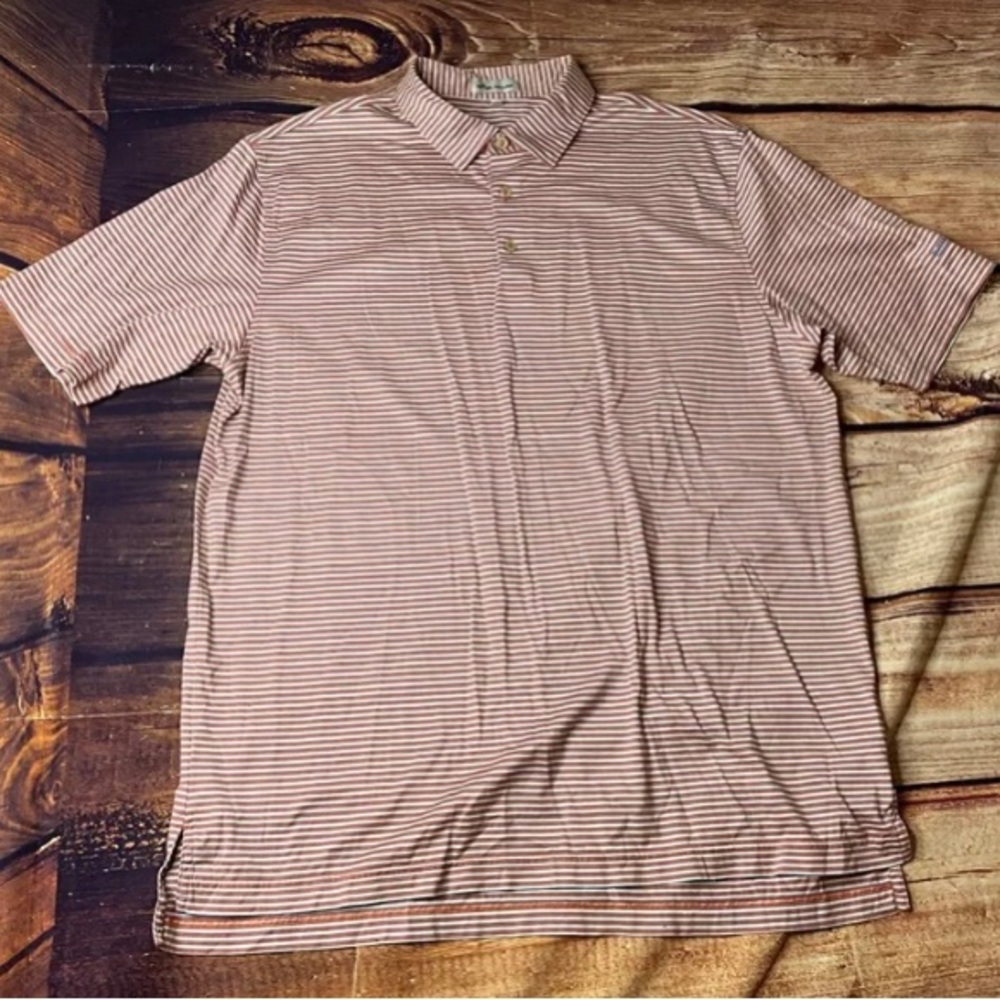 Peter Millar Polo Shirt Samon Pink Striped Short Sleeve Sz Xl Butte Creek Course